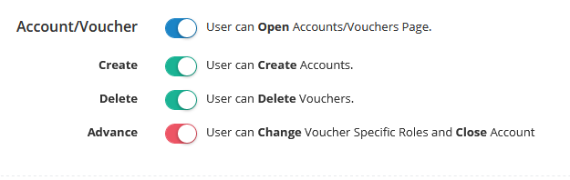 Super owner can control which user can see Account/Voucher page and what he can do on that pages